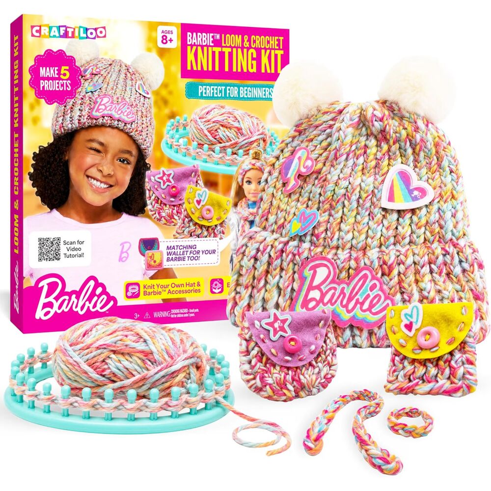 Barbie Loom Knitting Kit Kids Ages 8-12 Beginner Craft Set Yarn 4 Projects Gift